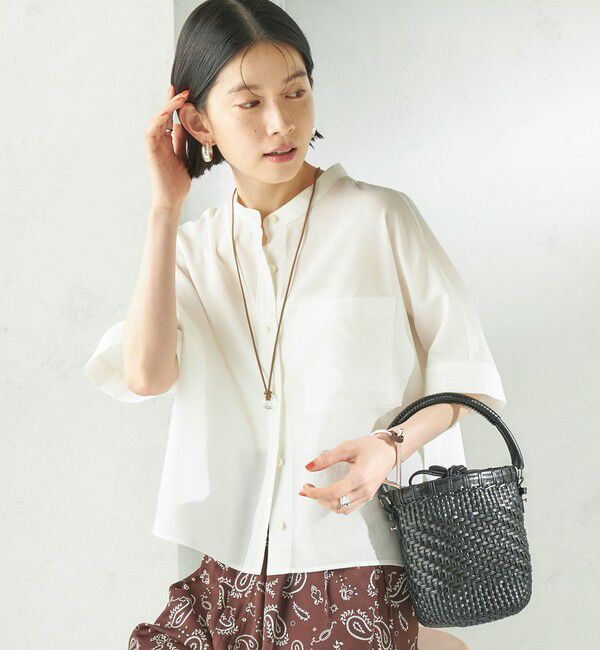 SHIPS for women「【実力派ベーシック】〈接触冷感/洗濯機可能〉SUUSUU バンドカラー 半袖 シャツ」|シャツ・ブラウス|