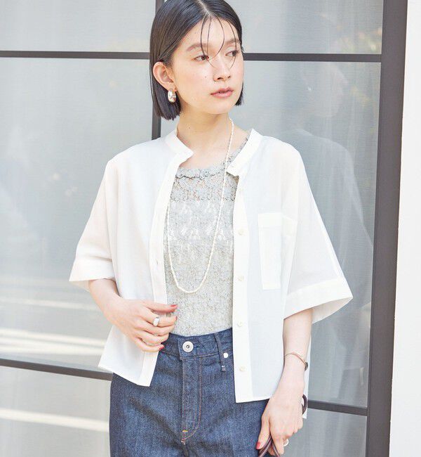 SHIPS for women「【実力派ベーシック】〈接触冷感/洗濯機可能〉SUUSUU バンドカラー 半袖 シャツ」|シャツ・ブラウス|