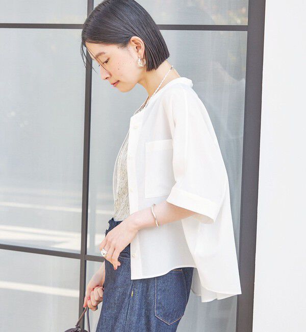 SHIPS for women「【実力派ベーシック】〈接触冷感/洗濯機可能〉SUUSUU バンドカラー 半袖 シャツ」|シャツ・ブラウス|