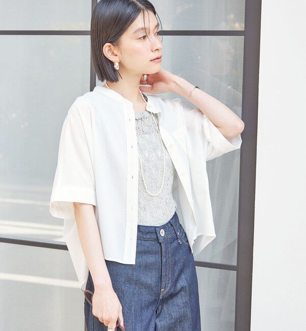 SHIPS for women「【実力派ベーシック】〈接触冷感/洗濯機可能〉SUUSUU バンドカラー 半袖 シャツ」|シャツ・ブラウス|