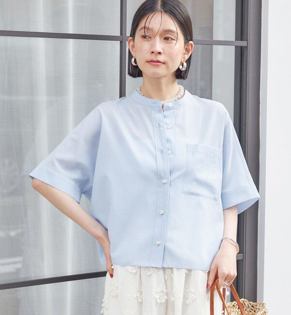 SHIPS for women「【実力派ベーシック】〈接触冷感/洗濯機可能〉SUUSUU バンドカラー 半袖 シャツ」|シャツ・ブラウス|