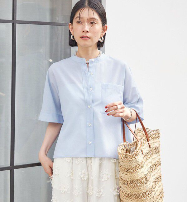 SHIPS for women「【実力派ベーシック】〈接触冷感/洗濯機可能〉SUUSUU バンドカラー 半袖 シャツ」|シャツ・ブラウス|