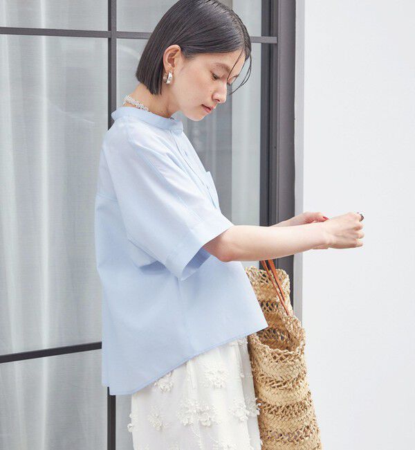 SHIPS for women「【実力派ベーシック】〈接触冷感/洗濯機可能〉SUUSUU バンドカラー 半袖 シャツ」|シャツ・ブラウス|