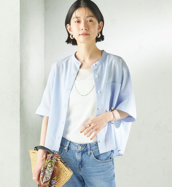 SHIPS for women「【実力派ベーシック】〈接触冷感/洗濯機可能〉SUUSUU バンドカラー 半袖 シャツ」|シャツ・ブラウス|