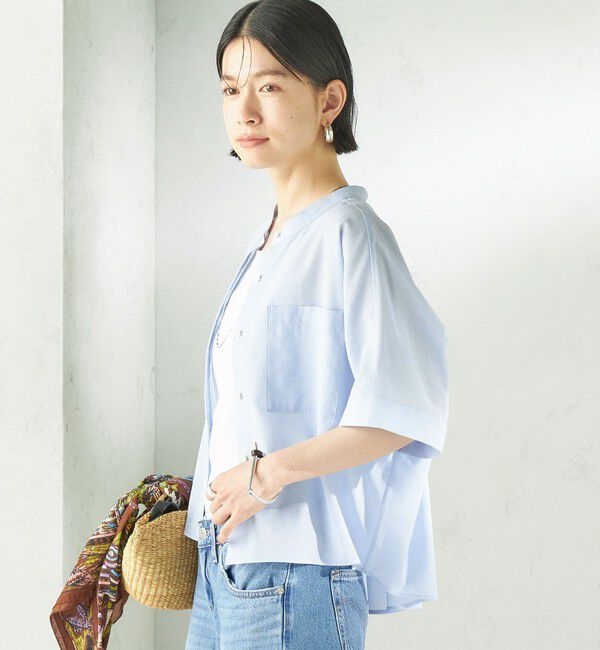 SHIPS for women「【実力派ベーシック】〈接触冷感/洗濯機可能〉SUUSUU バンドカラー 半袖 シャツ」|シャツ・ブラウス|