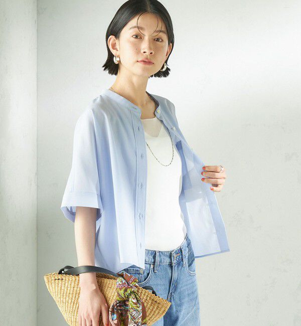 SHIPS for women「【実力派ベーシック】〈接触冷感/洗濯機可能〉SUUSUU バンドカラー 半袖 シャツ」|シャツ・ブラウス|