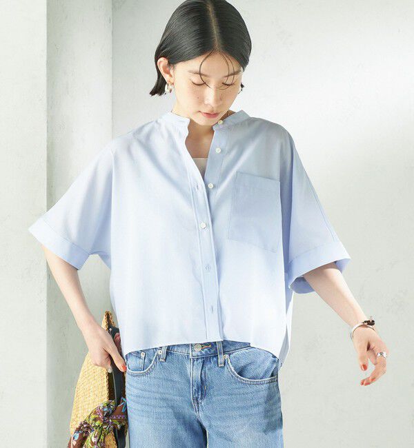 SHIPS for women「【実力派ベーシック】〈接触冷感/洗濯機可能〉SUUSUU バンドカラー 半袖 シャツ」|シャツ・ブラウス|