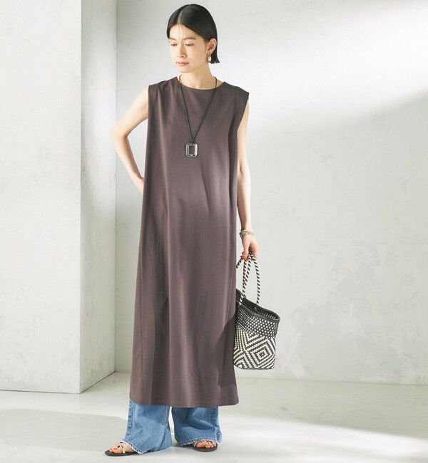 SHIPS for women「〈接触冷感/吸水速乾/洗濯機可能〉ハイゲージ ポンチ ノースリーブ ワンピース」|ワンピース|チャコールグレー