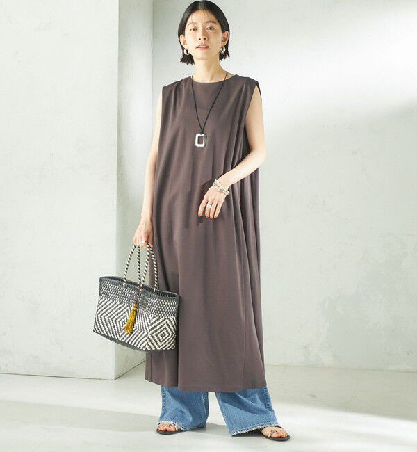 SHIPS for women「〈接触冷感/吸水速乾/洗濯機可能〉ハイゲージ ポンチ ノースリーブ ワンピース」|ワンピース|