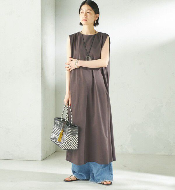 SHIPS for women「〈接触冷感/吸水速乾/洗濯機可能〉ハイゲージ ポンチ ノースリーブ ワンピース」|ワンピース|