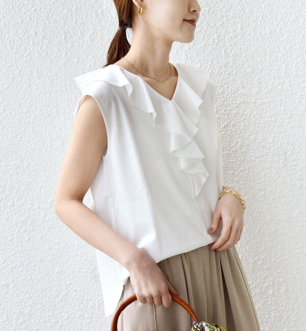 SHIPS for women「【WEB限定】〈接触冷感/吸水速乾/洗濯機可能〉ハイゲージ ポンチ フリル カットソー」|Tシャツ・カットソー|