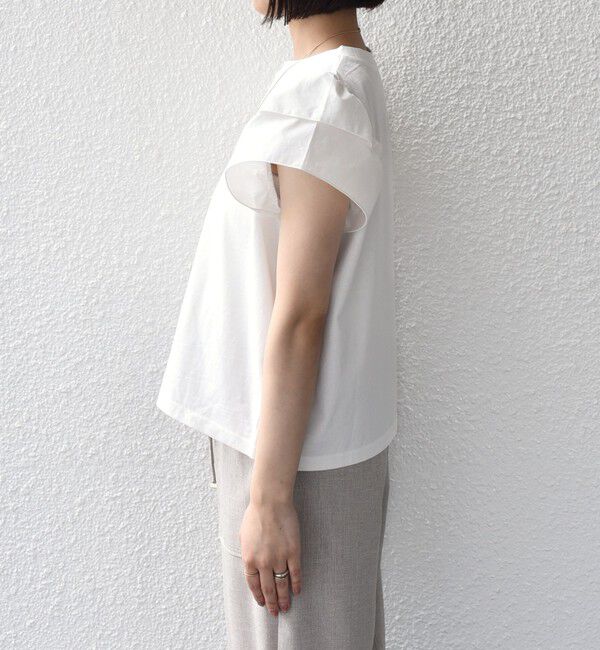 SHIPS Colors 「【WEB限定】SHIPS Colors:〈手洗い可能〉異素材 フリルスリーブ カットソー◇」|Tシャツ・カットソー|