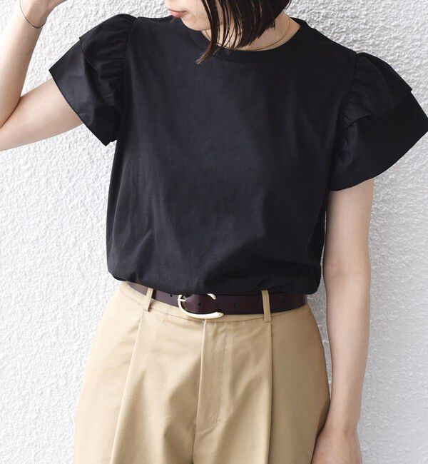 SHIPS Colors 「【WEB限定】SHIPS Colors:〈手洗い可能〉異素材 フリルスリーブ カットソー◇」|Tシャツ・カットソー|