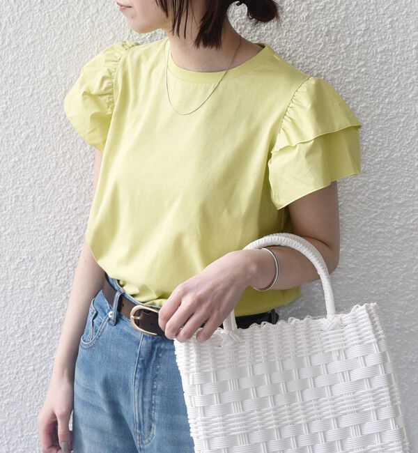SHIPS Colors 「【WEB限定】SHIPS Colors:〈手洗い可能〉異素材 フリルスリーブ カットソー◇」|Tシャツ・カットソー|イエロー