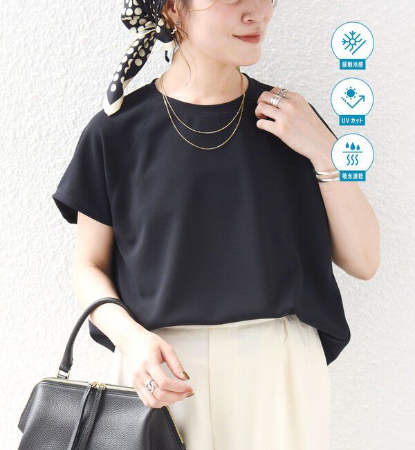 SHIPS for women「〈接触冷感/UVカット/吸水速乾〉ジョーゼット サイド タック フォルム スリーブ プルオーバー」|Tシャツ・カットソー|ネイビー