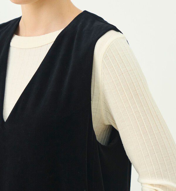 MACPHEE「【一部追加予約】コットンポリエステルベロア Vネックワンピース」|ワンピース|