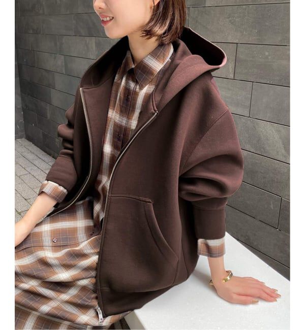 SLOBE IENA「《店舗・WEB限定カラー有り/シルバージップ/追加》ボリュームジップアップフーディー」|パーカー|ブラウン