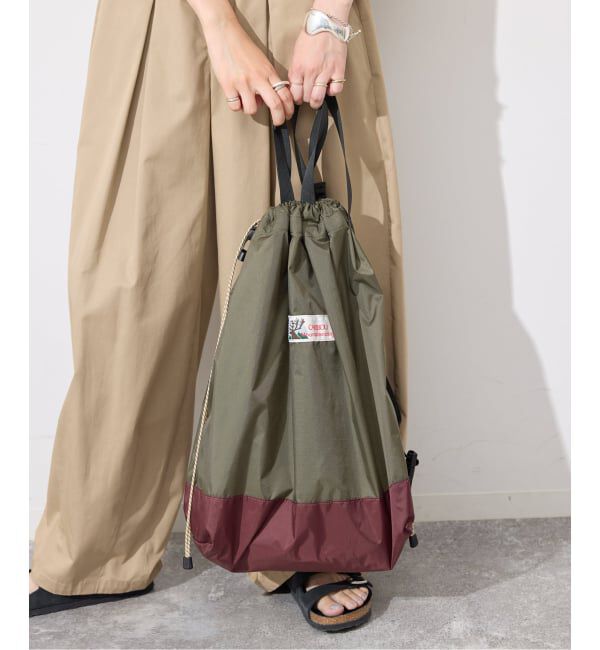 SLOBE IENA「CARIBOU MOUNTAINEERING SLOBE別注 巾着ショルダーバッグ」|ショルダー・メッセンジャー|カーキ