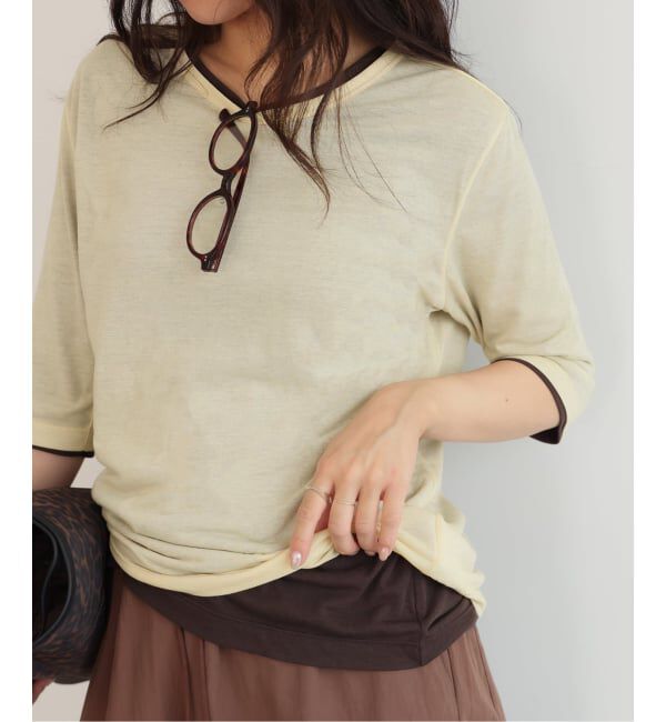 SLOBE IENA「《追加》シアー天竺5分袖Tシャツ」|Tシャツ・カットソー|ナチュラル