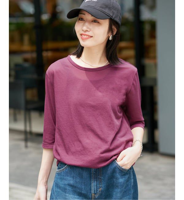 SLOBE IENA「《追加》シアー天竺5分袖Tシャツ」|Tシャツ・カットソー|ボルドー