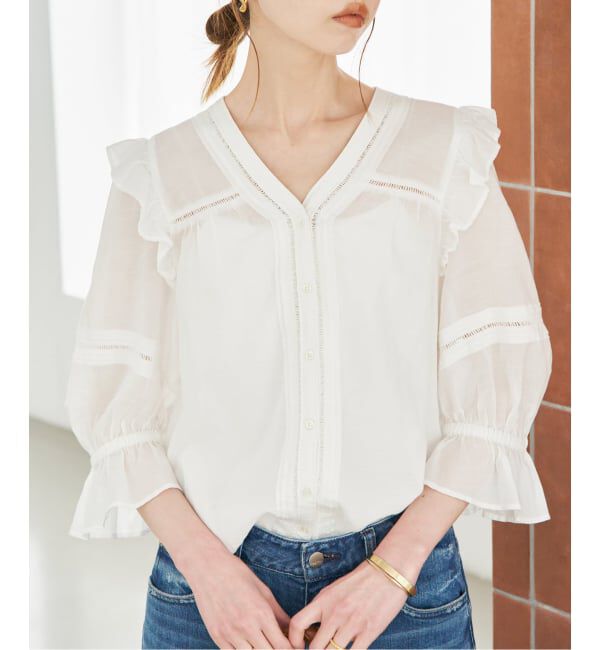 SLOBE IENA「《WEB限定/追加2》コットンレーヨンレースブラウス」|シャツ・ブラウス|