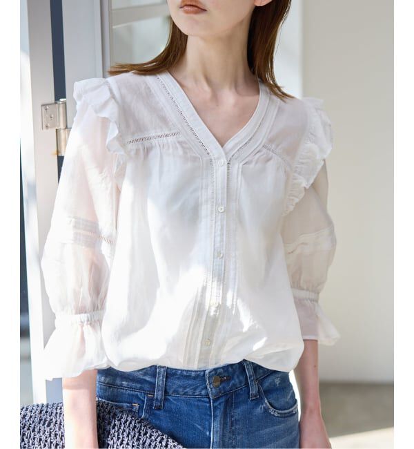 SLOBE IENA「《WEB限定/追加2》コットンレーヨンレースブラウス」|シャツ・ブラウス|