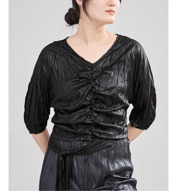IENA「5-knot/ファイブノット CRINKLE-FIN KNOT TOPS ブラウス 5KIE-CRCL-0003」|シャツ・ブラウス|ブラック
