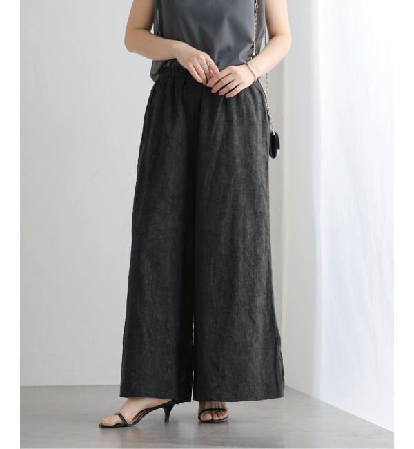  「【洗える】ジャカードワイドパンツ」|その他|ブラック