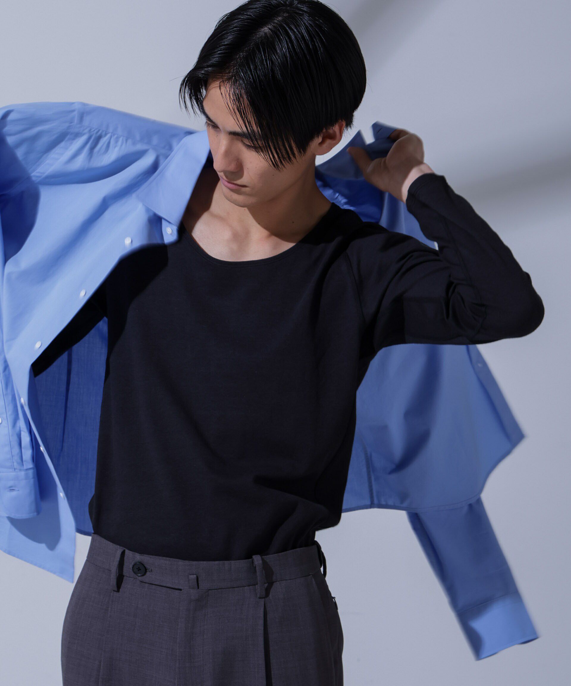 NANO universe「Anti Soaked(R)Plus インナーTシャツ 長袖」|Tシャツ・カットソー|ブラック