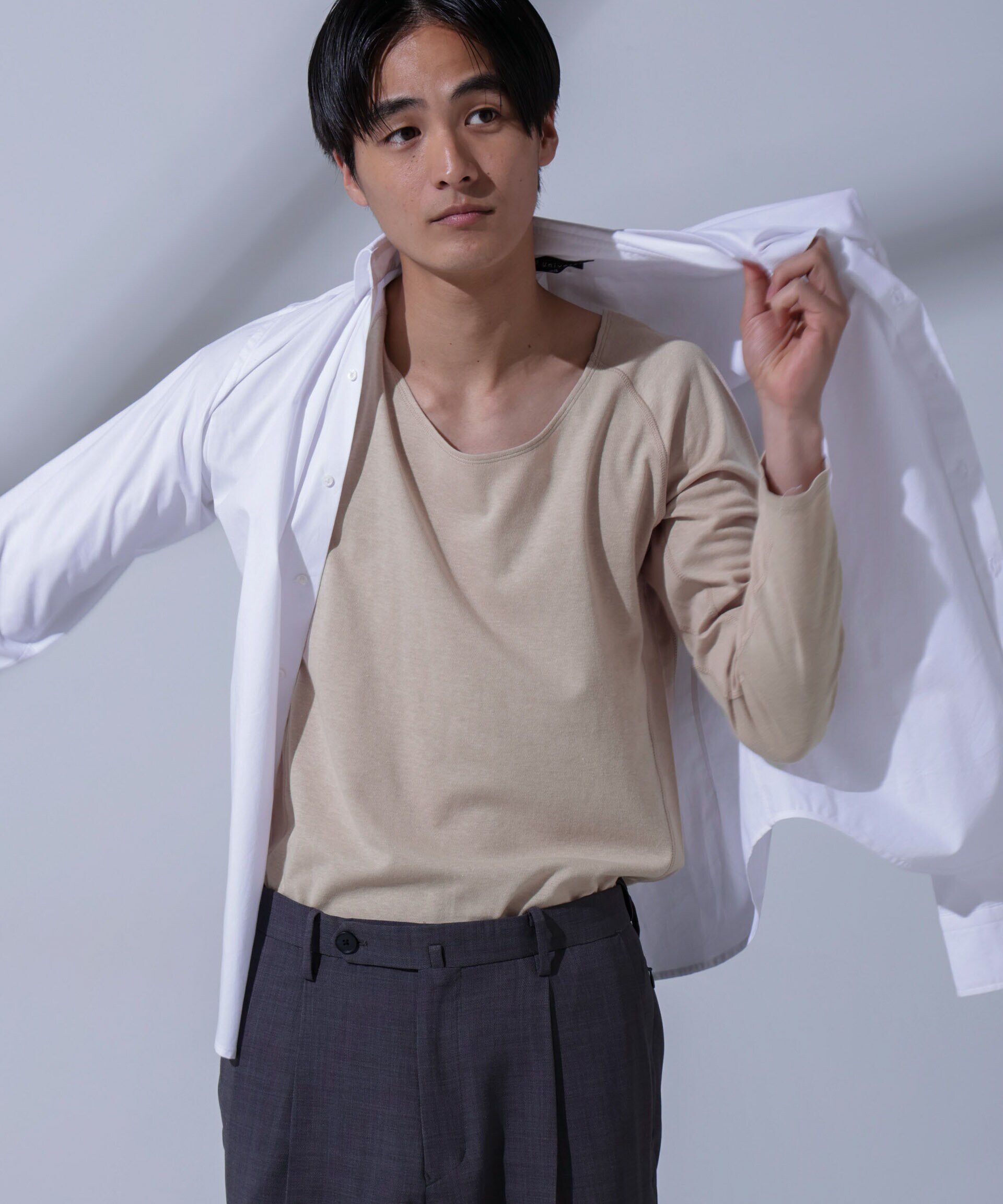 NANO universe「Anti Soaked(R)Plus インナーTシャツ 長袖」|Tシャツ・カットソー|ベージュ