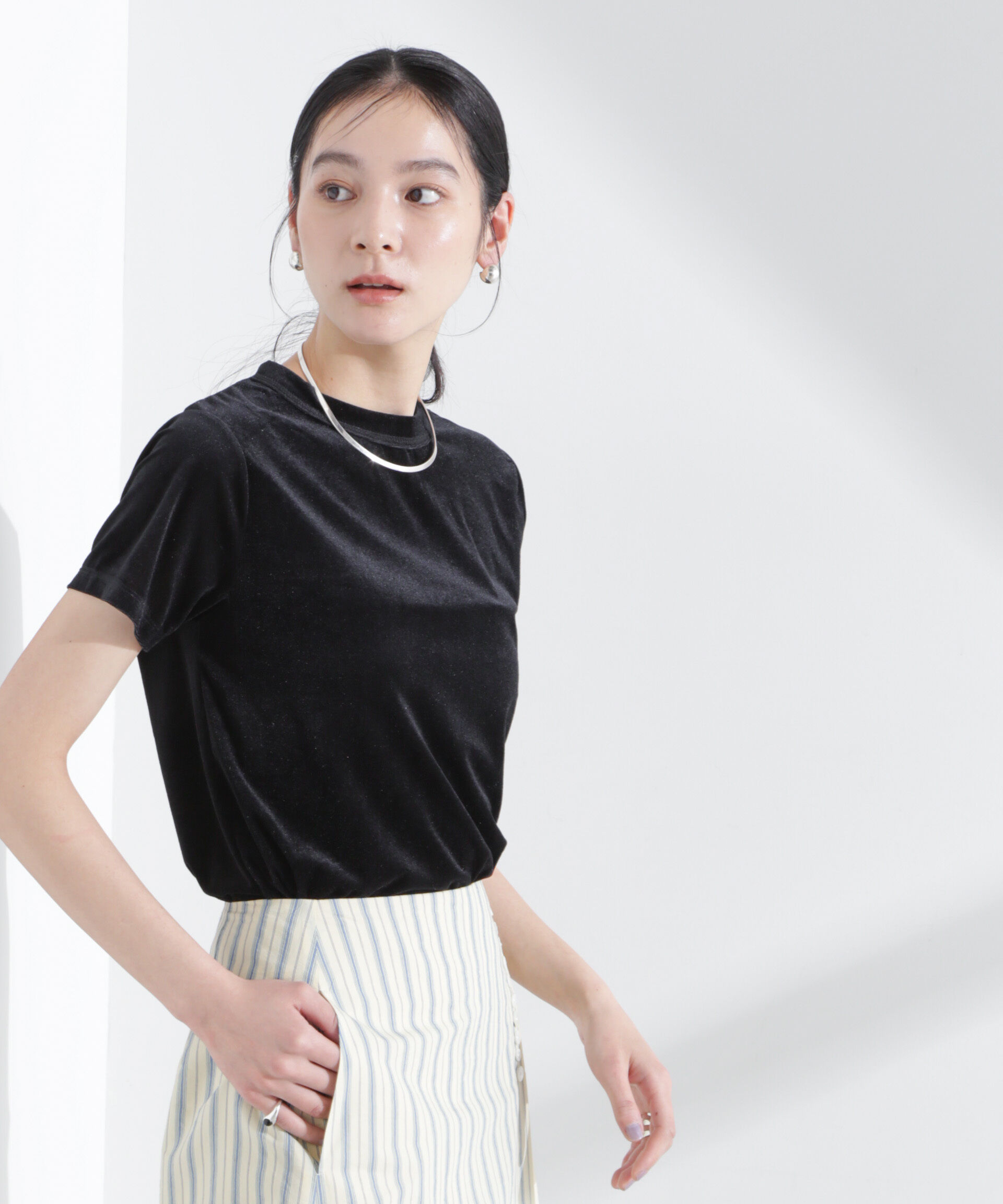 NANO universe「シアーベロアコンパクトTシャツ」|Tシャツ・カットソー|