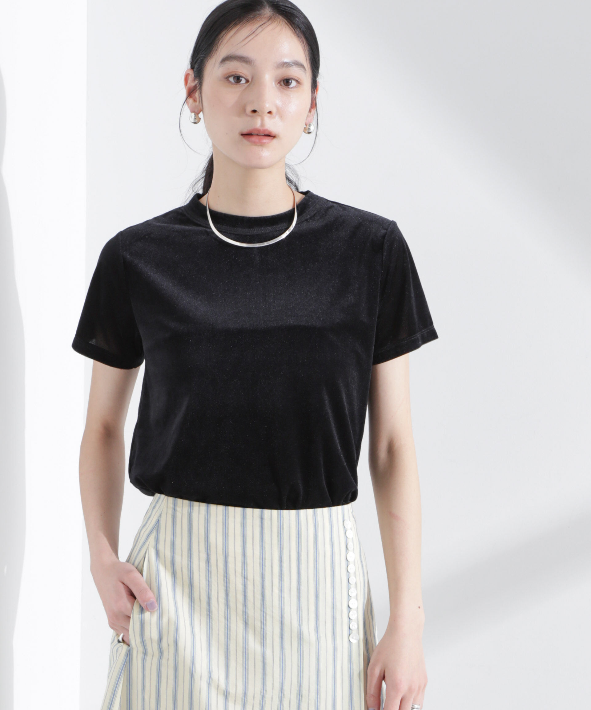 NANO universe「シアーベロアコンパクトTシャツ」|Tシャツ・カットソー|