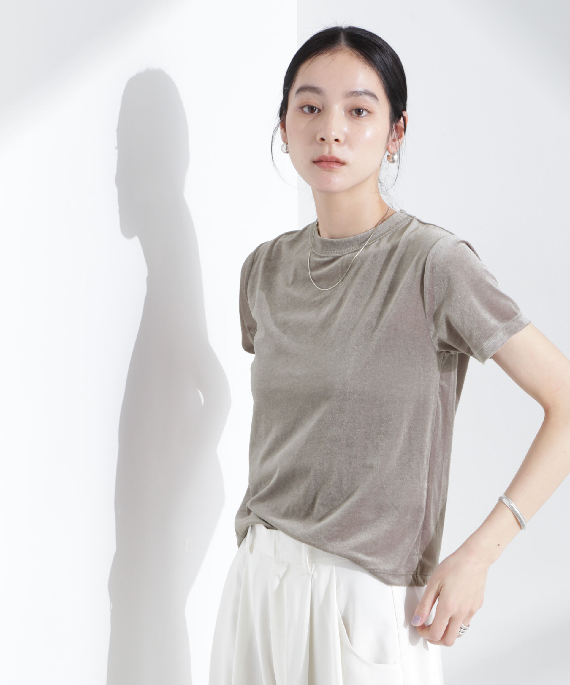 NANO universe「シアーベロアコンパクトTシャツ」|Tシャツ・カットソー|