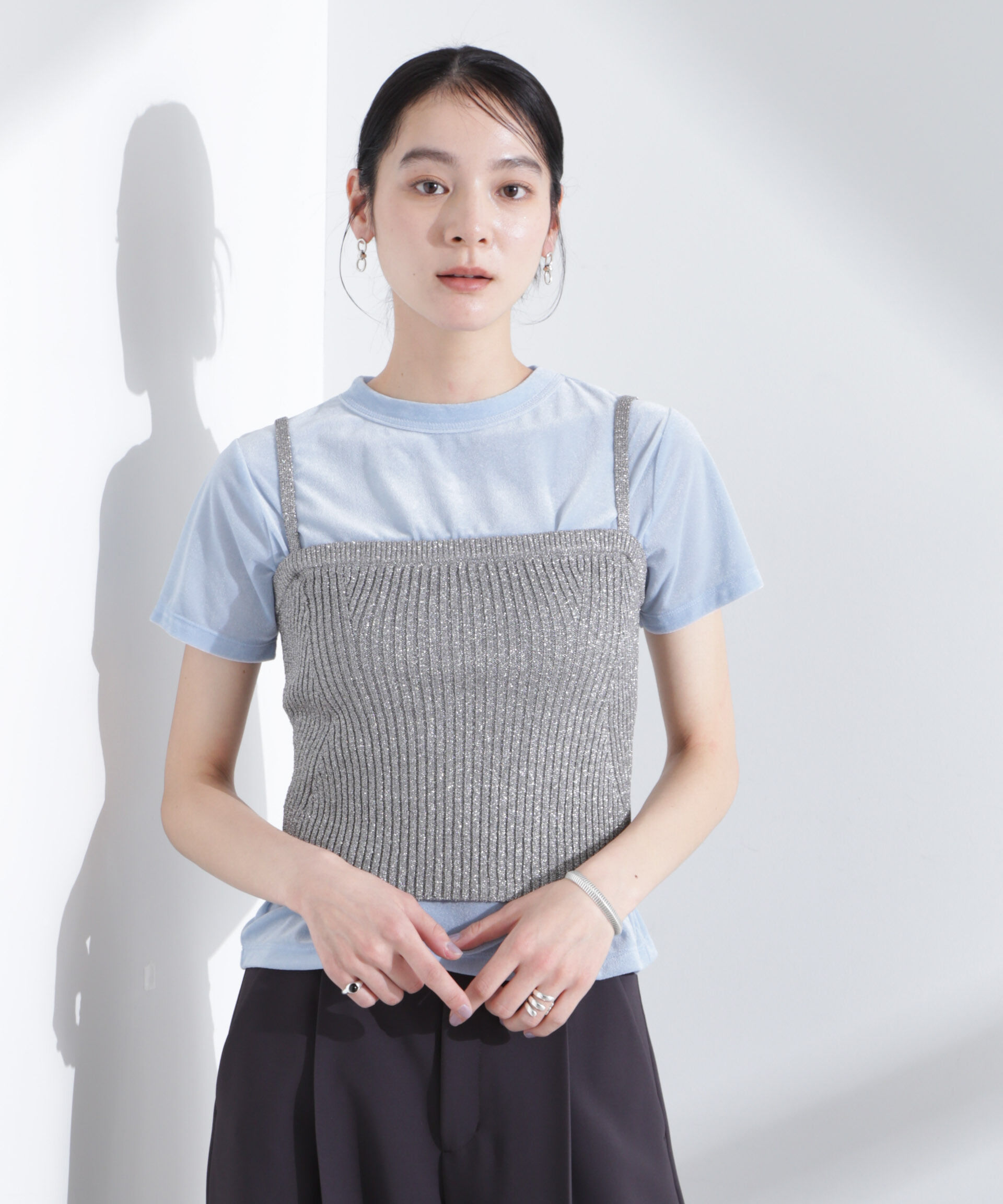 NANO universe「シアーベロアコンパクトTシャツ」|Tシャツ・カットソー|L.ブルー1