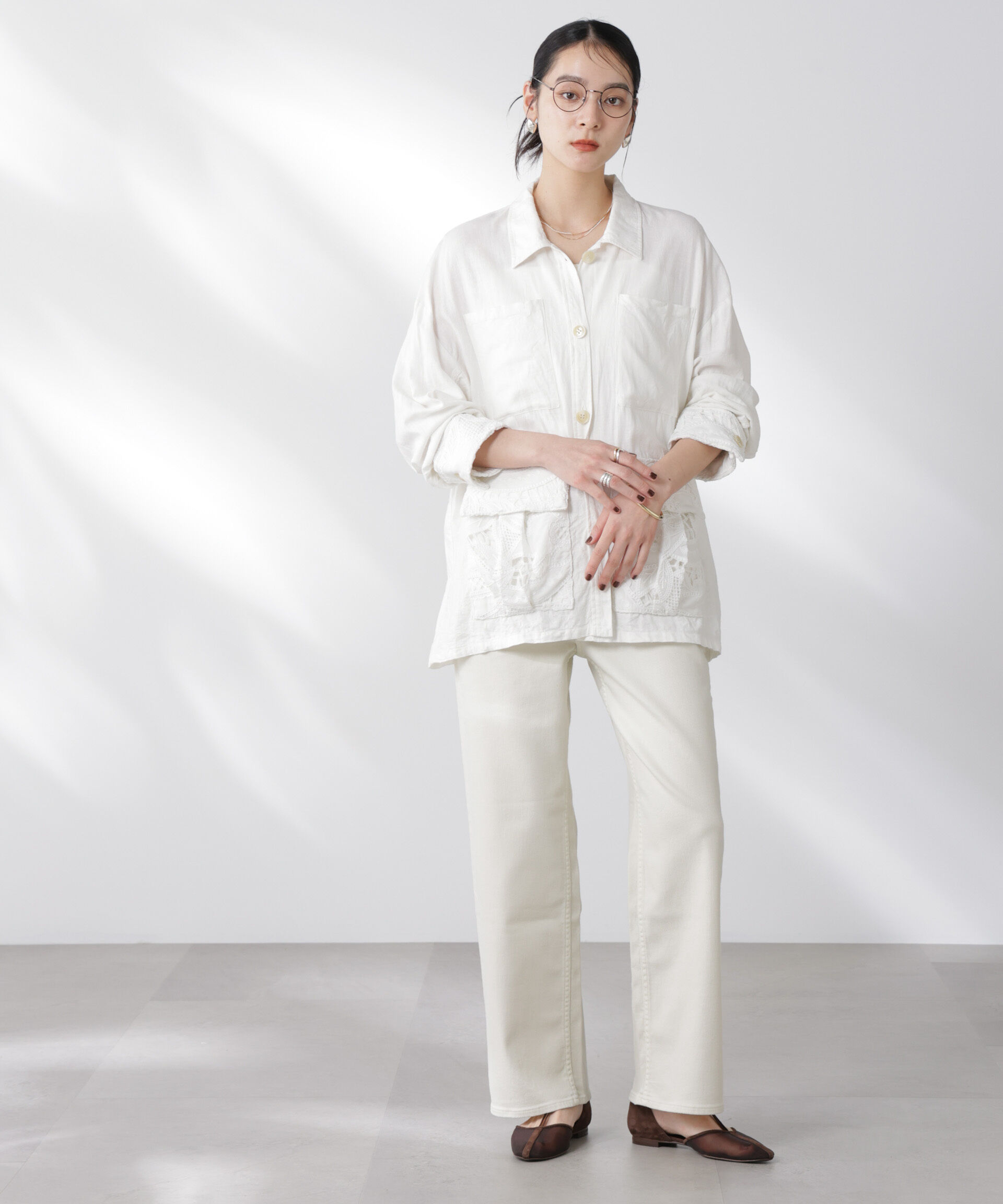 nano･universe「Healthy DENIM/別注 Pink Pepper Midrise ワイドデニム」|チノ|