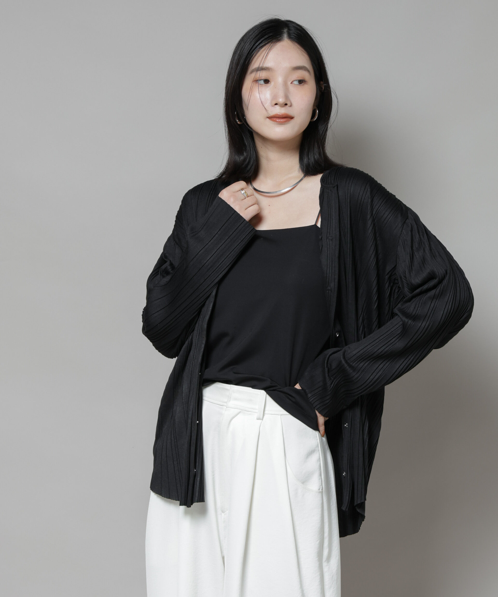 nano･universe「プリーツカットスナップシャツ」|Tシャツ・カットソー|
