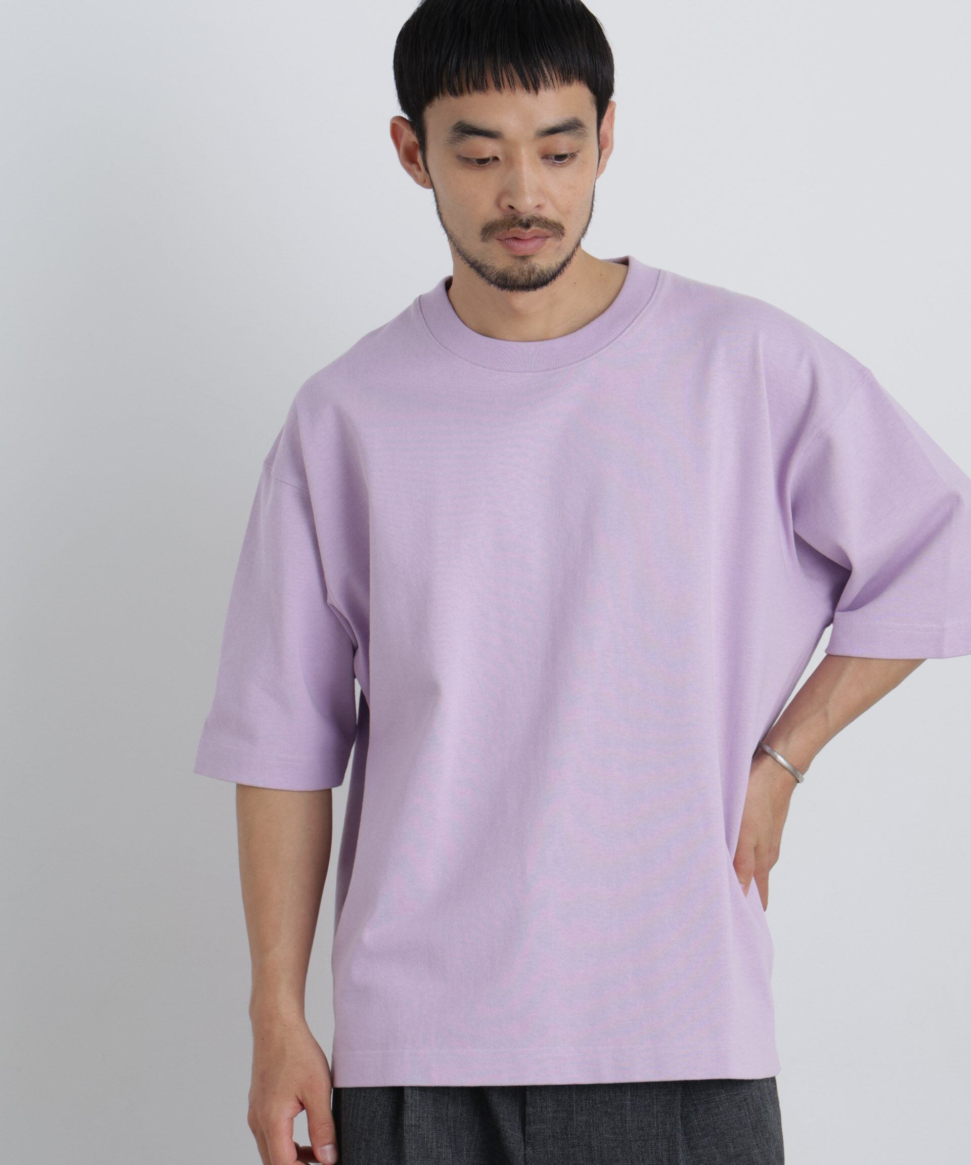 NANO universe「ヘビーウェイトカラーTシャツ 半袖」|Tシャツ・カットソー|ラベンダー3