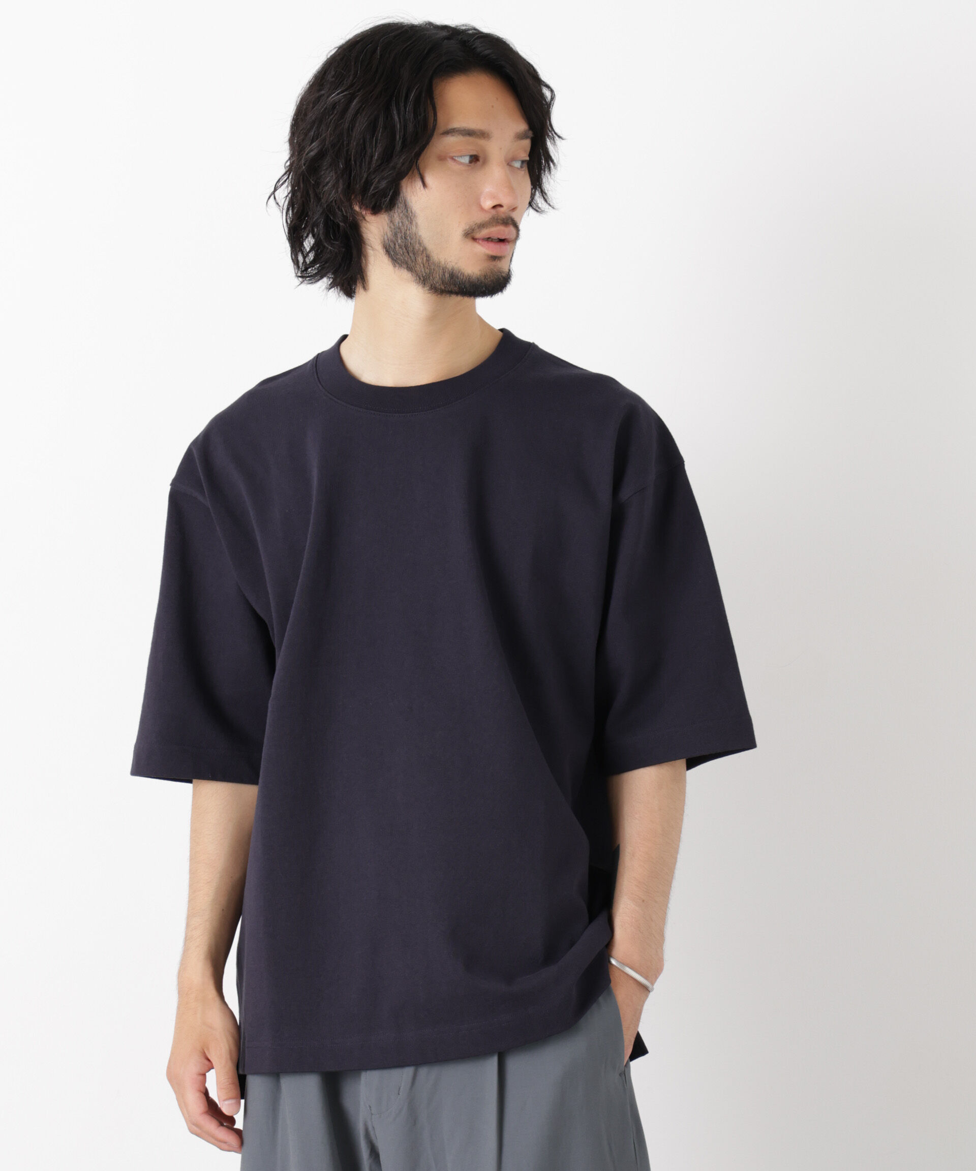 NANO universe「ヘビーウェイトカラーTシャツ 半袖」|Tシャツ・カットソー|D.ネイビー1