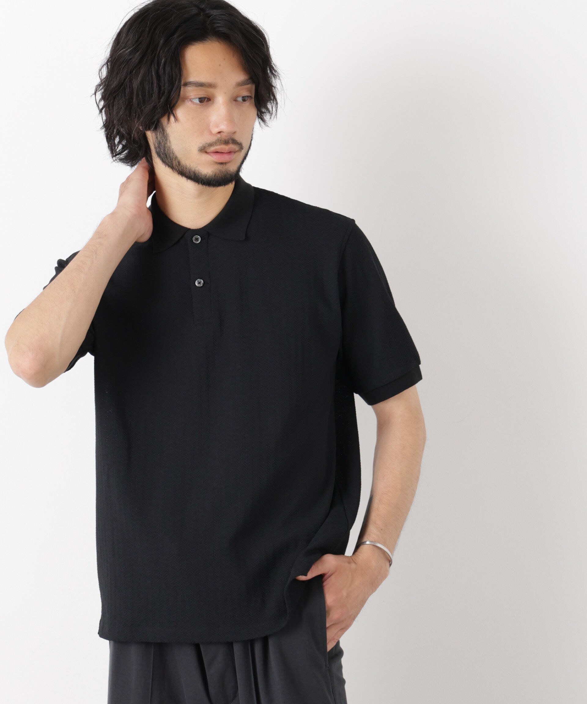 NANO universe「「モダンコンフォート」 ヘリンボン ポロシャツ 半袖」|Tシャツ・カットソー|