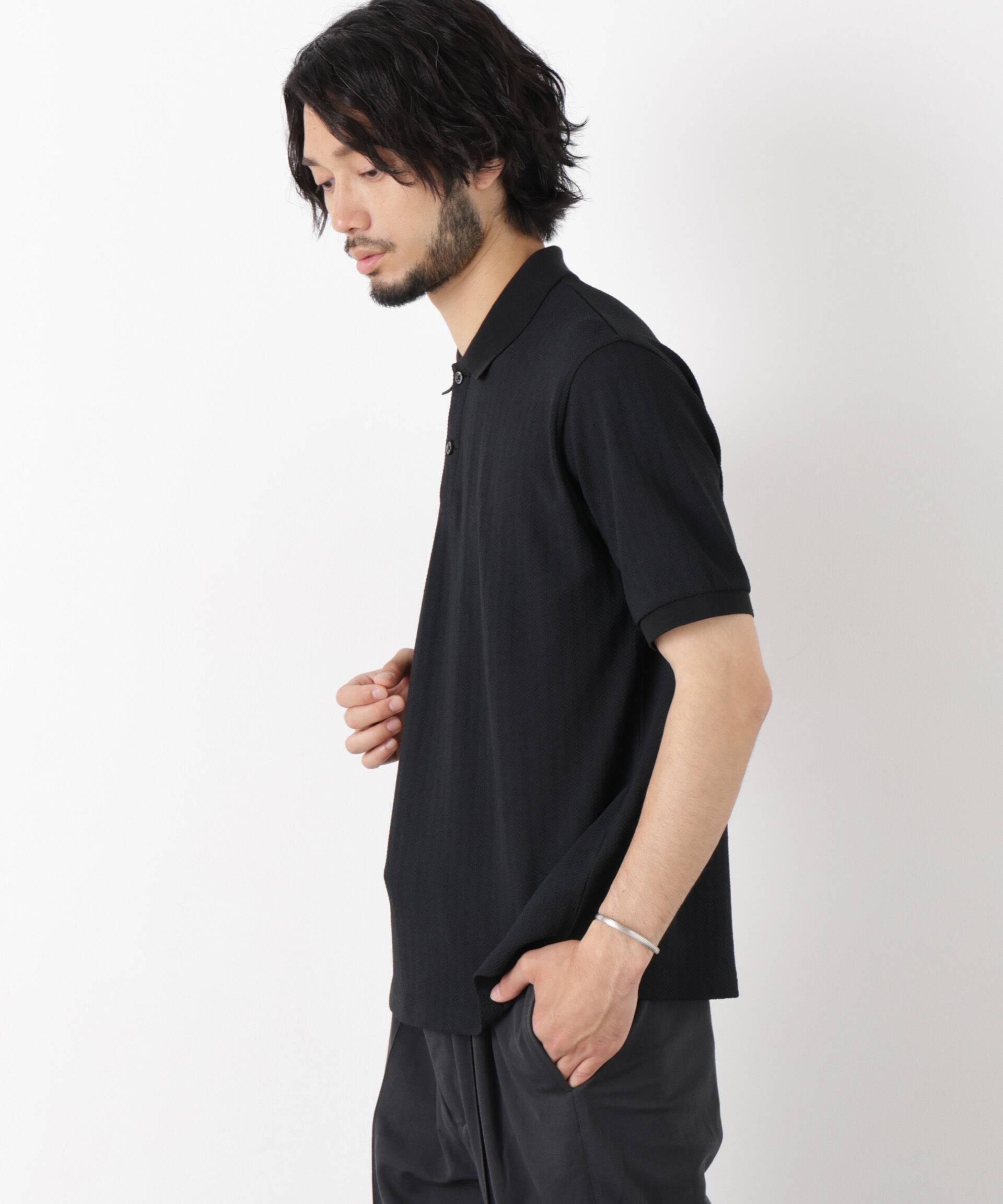 NANO universe「「モダンコンフォート」 ヘリンボン ポロシャツ 半袖」|Tシャツ・カットソー|