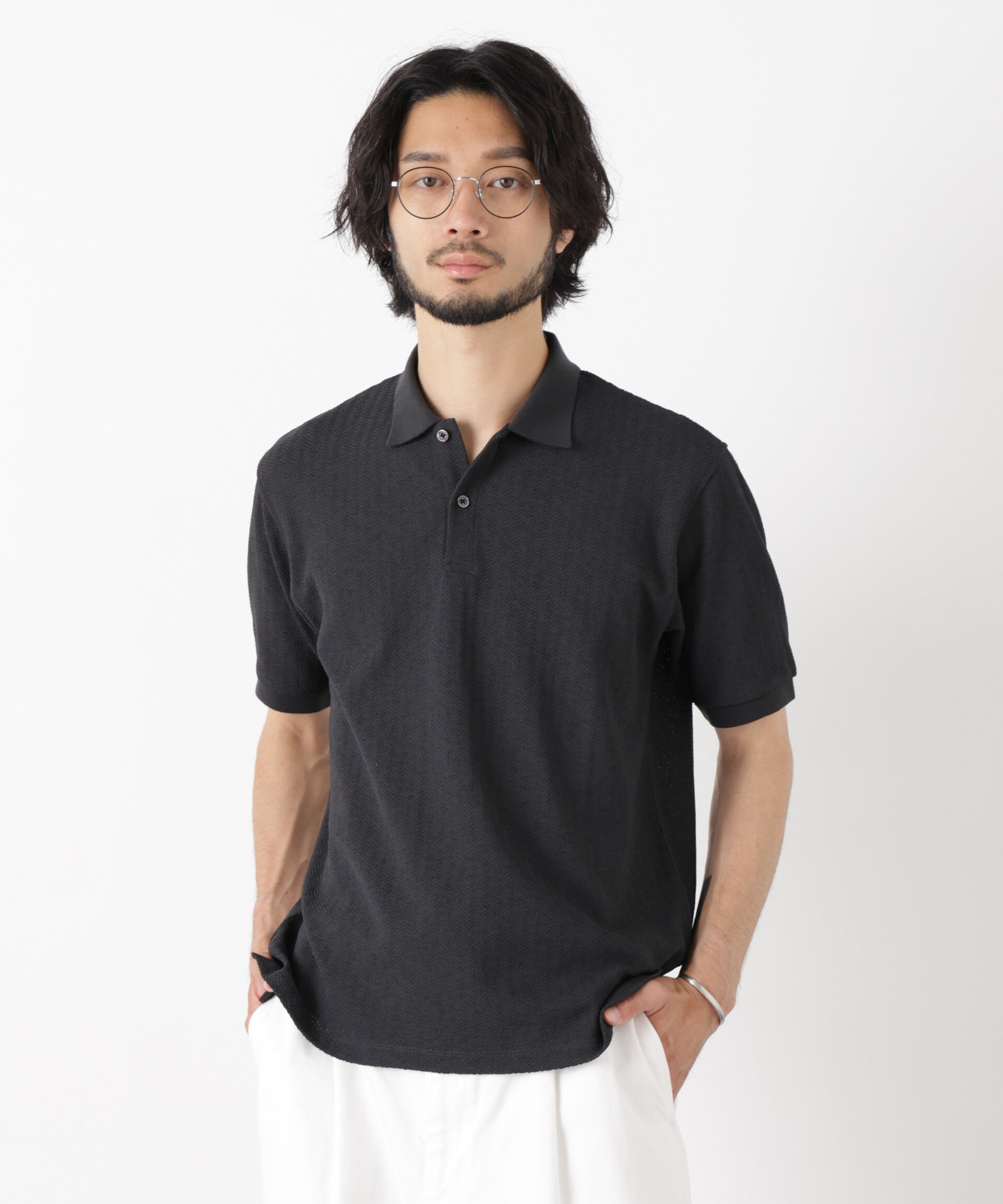 NANO universe「「モダンコンフォート」 ヘリンボン ポロシャツ 半袖」|Tシャツ・カットソー|
