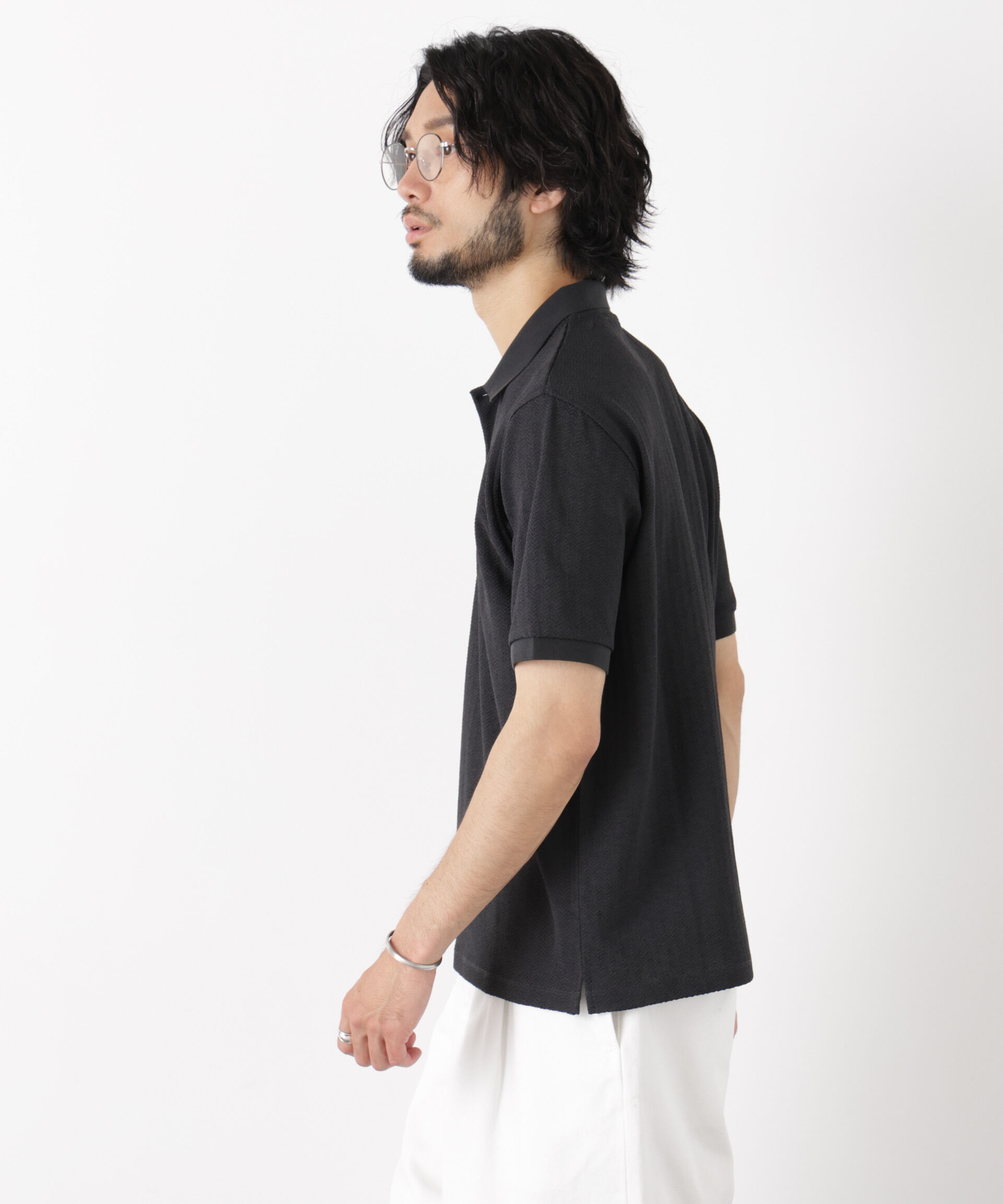 NANO universe「「モダンコンフォート」 ヘリンボン ポロシャツ 半袖」|Tシャツ・カットソー|