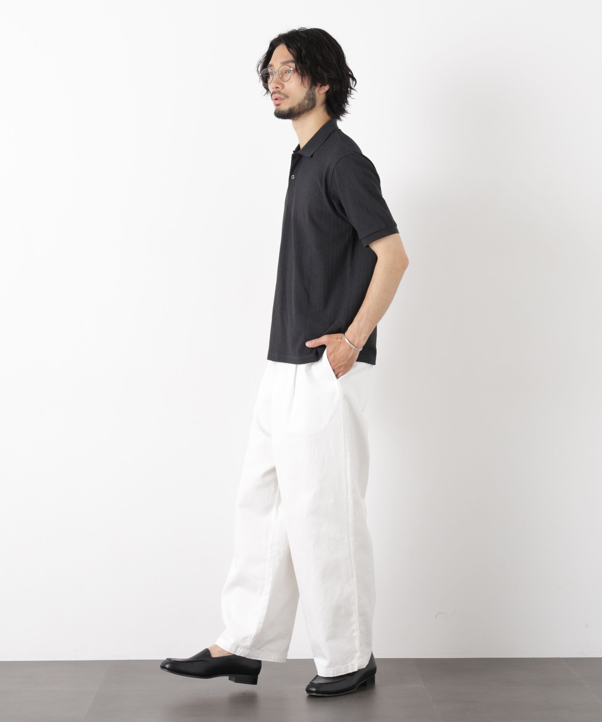 NANO universe「「モダンコンフォート」 ヘリンボン ポロシャツ 半袖」|Tシャツ・カットソー|