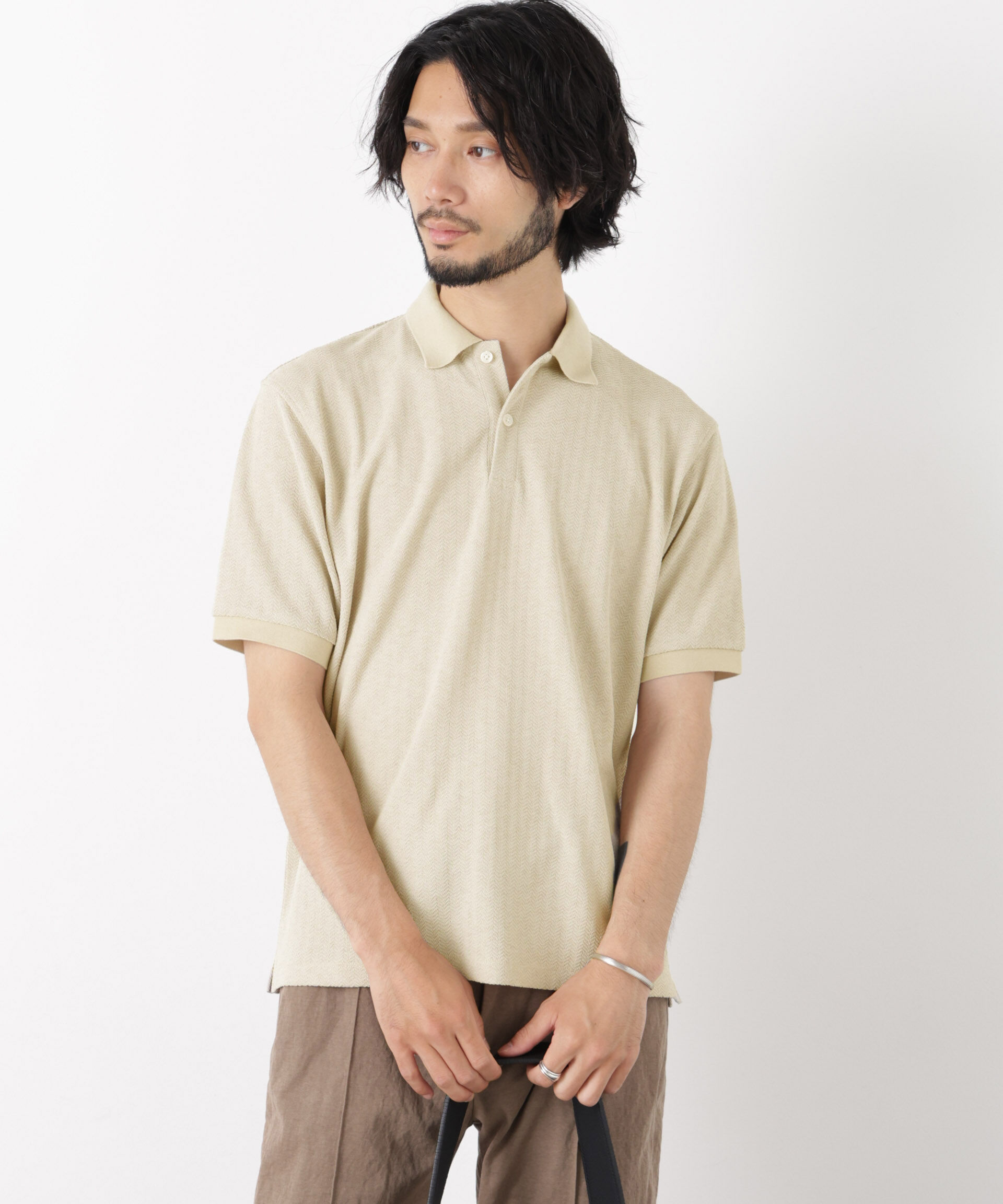 NANO universe「「モダンコンフォート」 ヘリンボン ポロシャツ 半袖」|Tシャツ・カットソー|