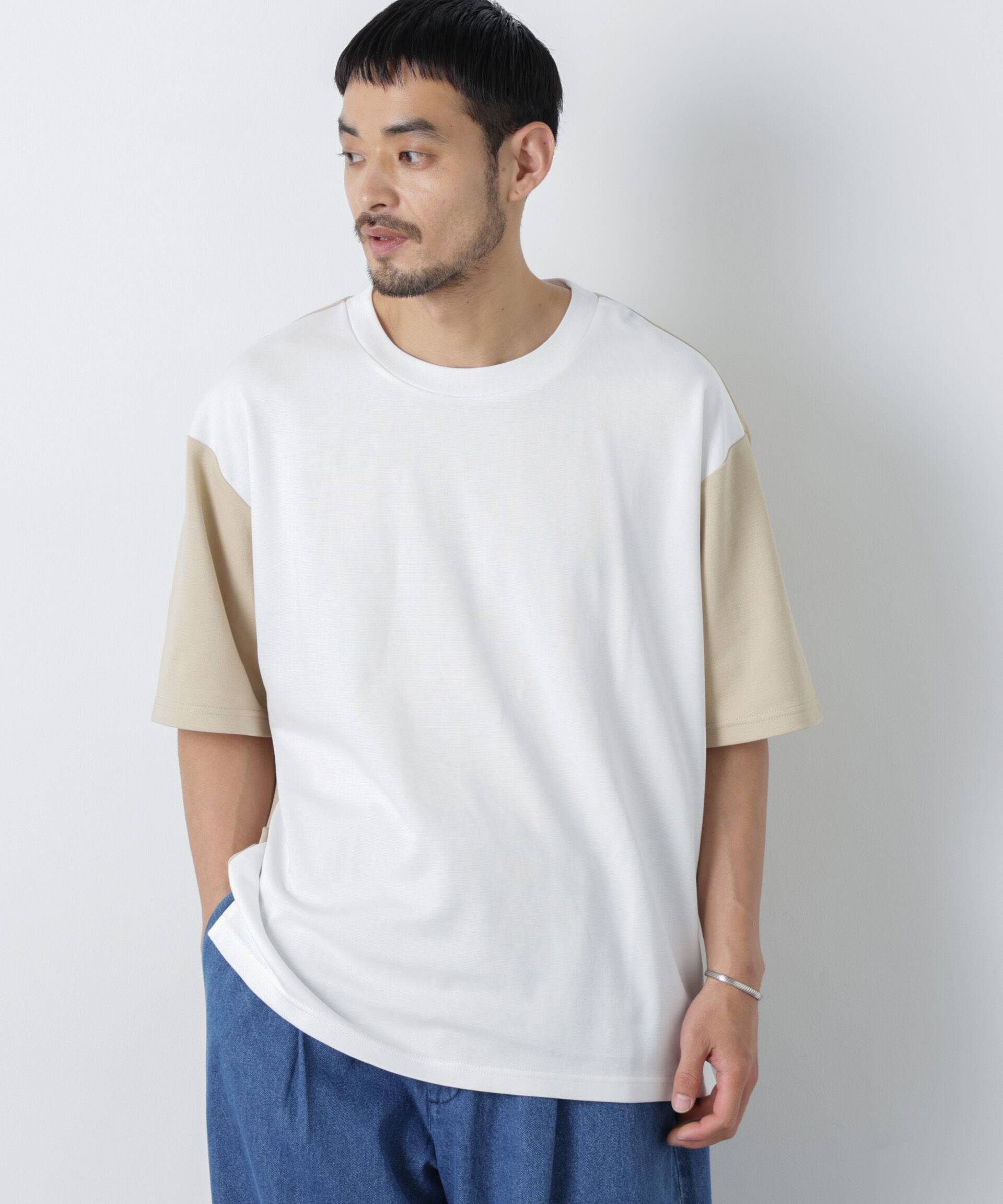 nano･universe「2トーンシルケット切り替えTシャツ 半袖」|Tシャツ・カットソー|