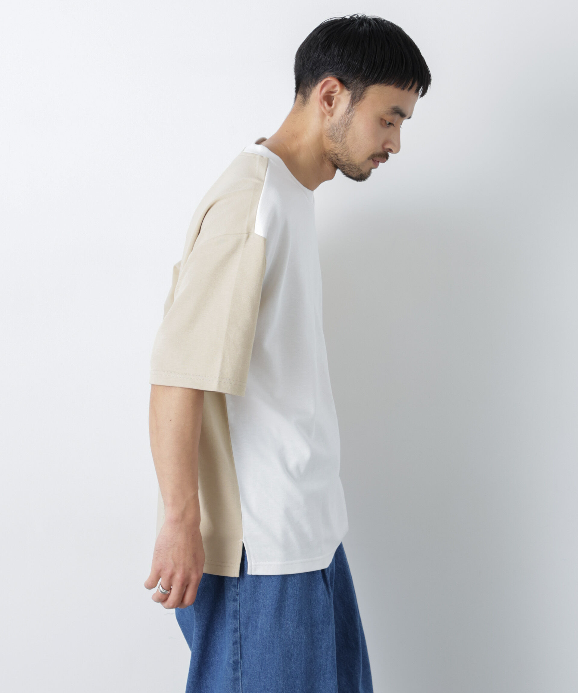 nano･universe「2トーンシルケット切り替えTシャツ 半袖」|Tシャツ・カットソー|