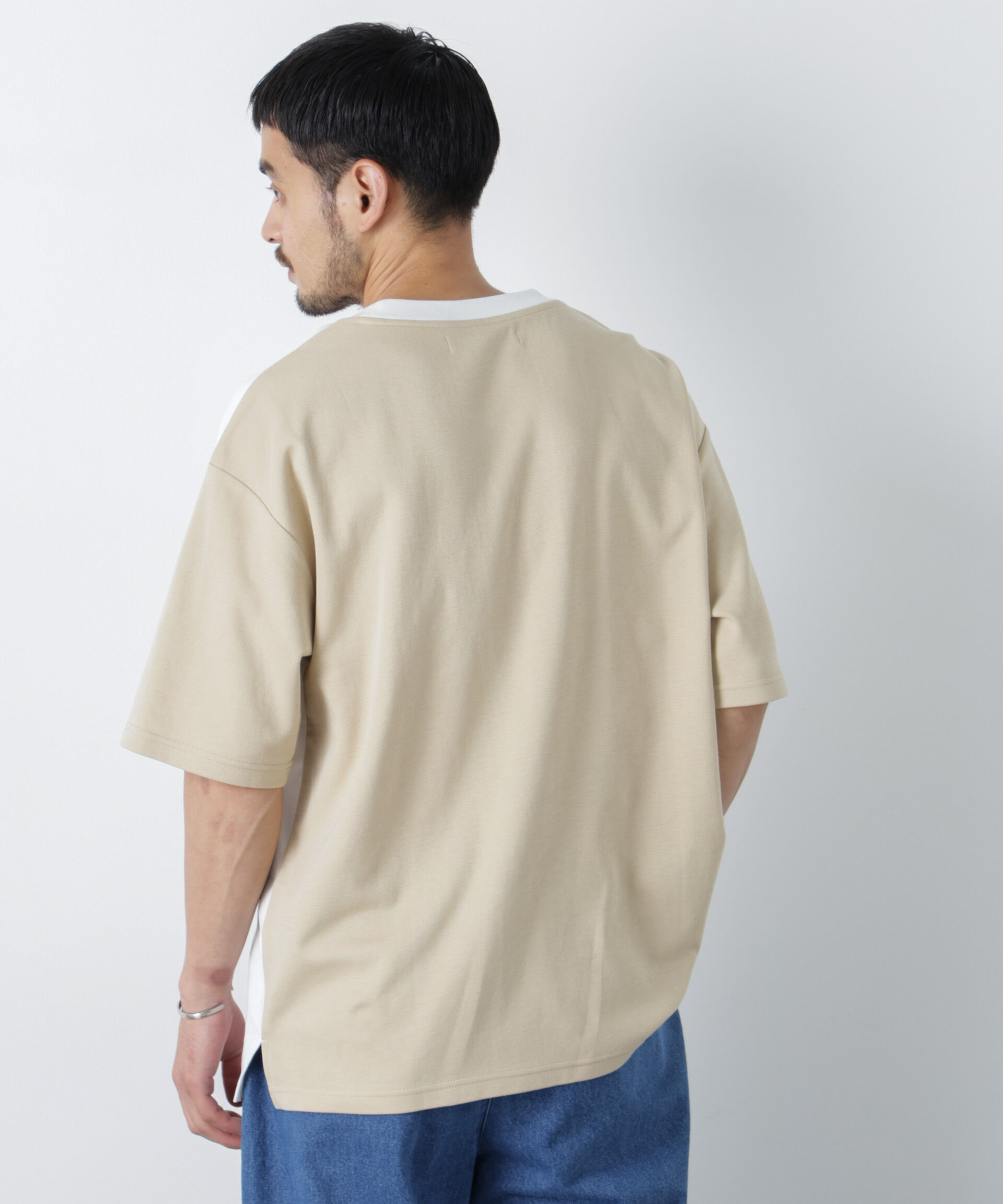 nano･universe「2トーンシルケット切り替えTシャツ 半袖」|Tシャツ・カットソー|