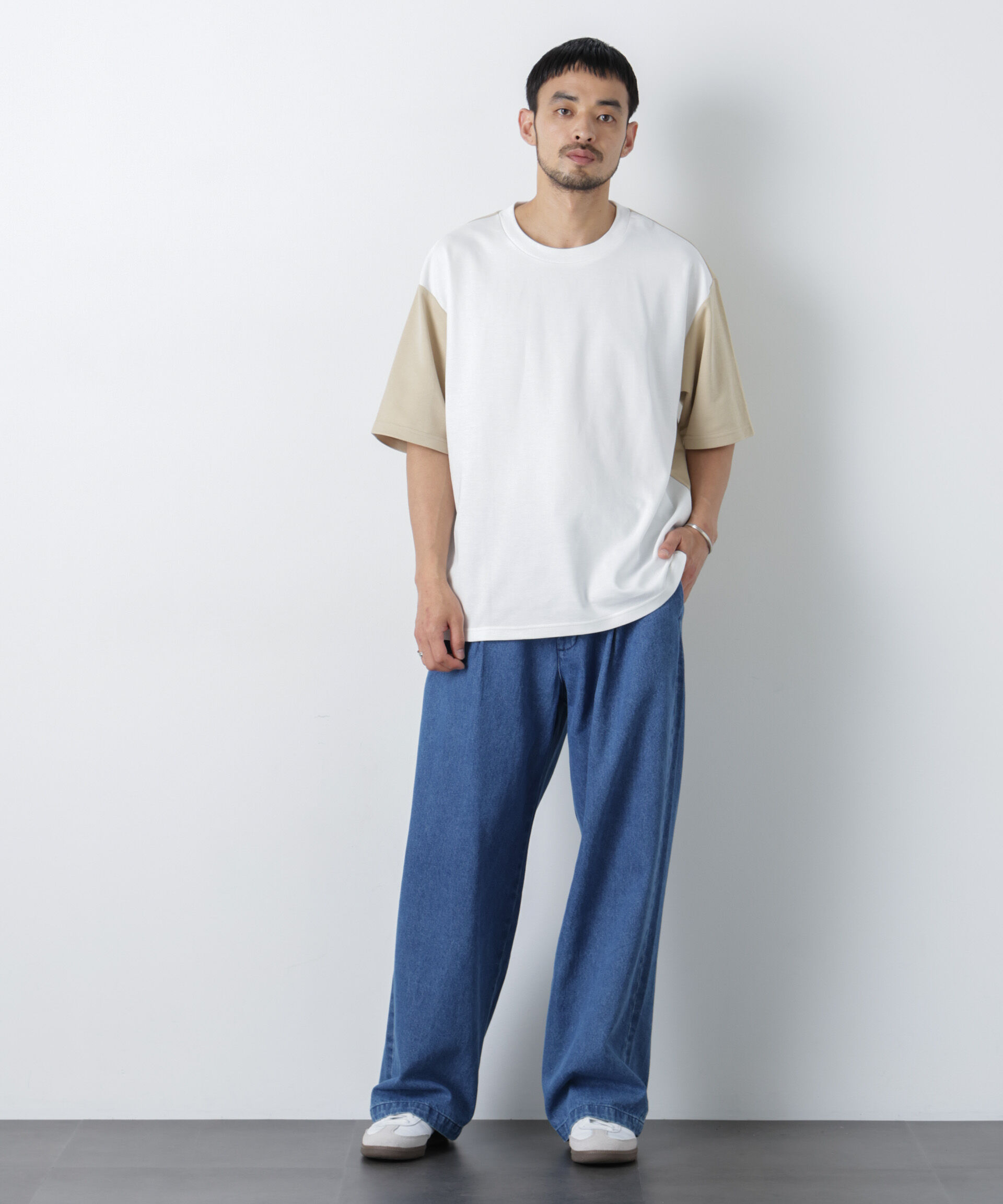 nano･universe「2トーンシルケット切り替えTシャツ 半袖」|Tシャツ・カットソー|