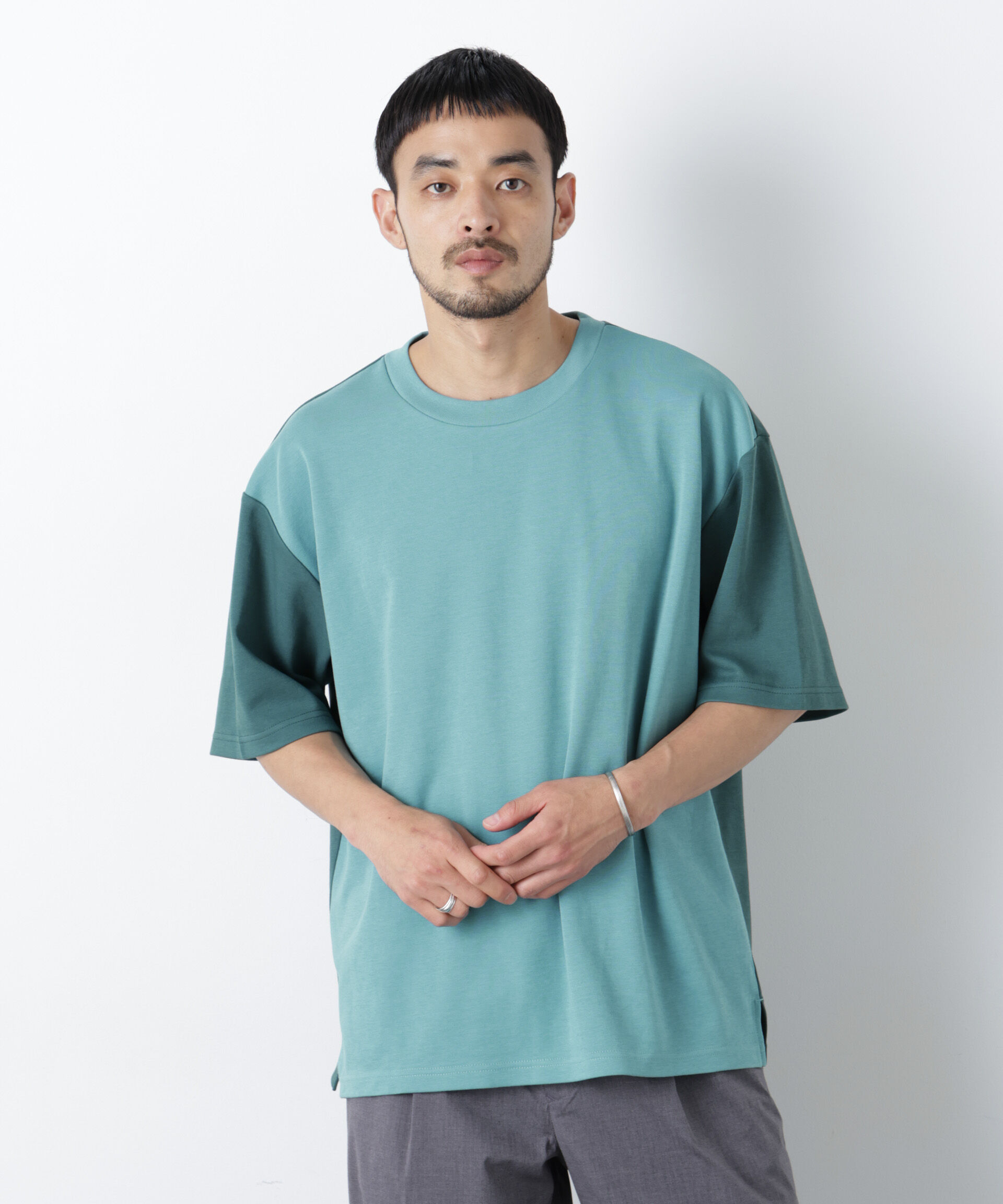 nano･universe「2トーンシルケット切り替えTシャツ 半袖」|Tシャツ・カットソー|