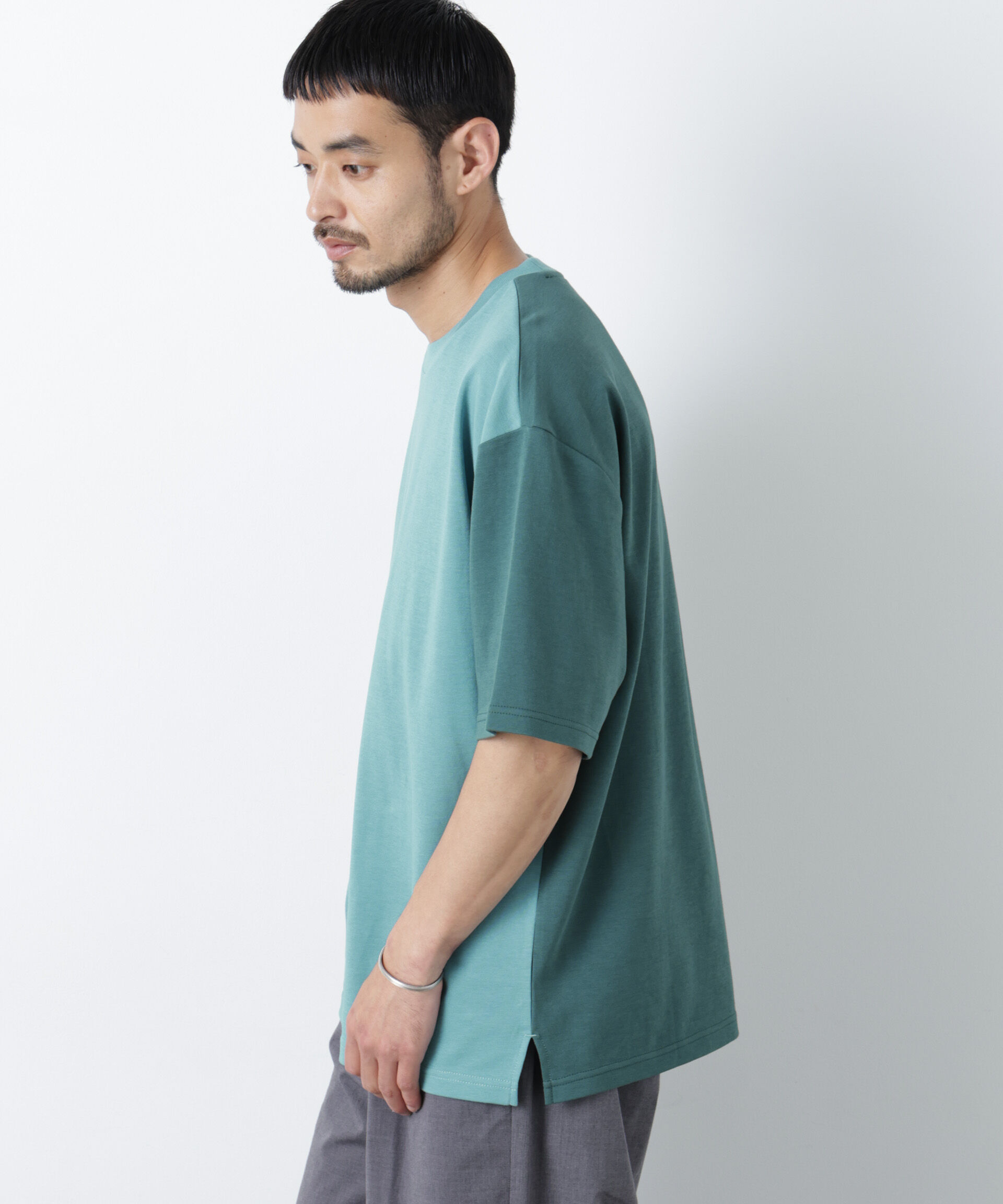 nano･universe「2トーンシルケット切り替えTシャツ 半袖」|Tシャツ・カットソー|